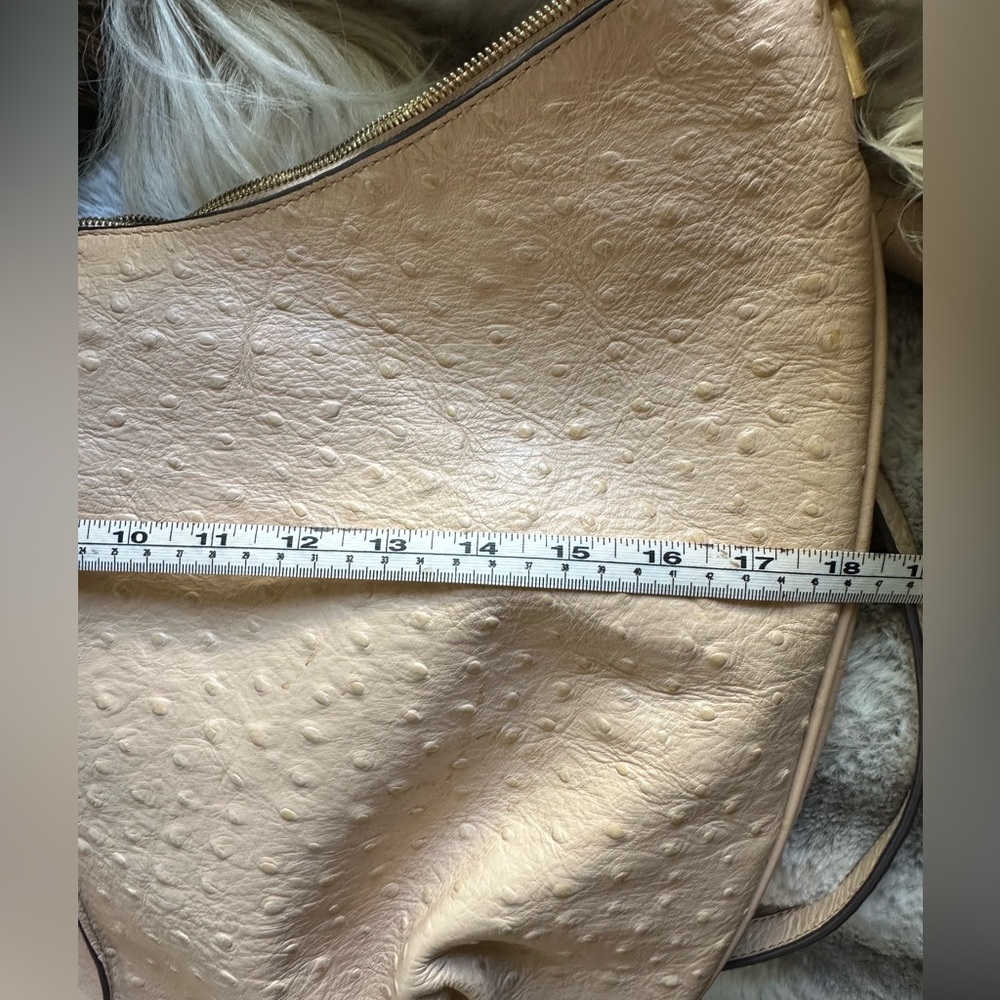G.I.L.I. Pale Peach  Ostrich Embossed Leather Hobo Bag with Tassel - Picture 10 of 12